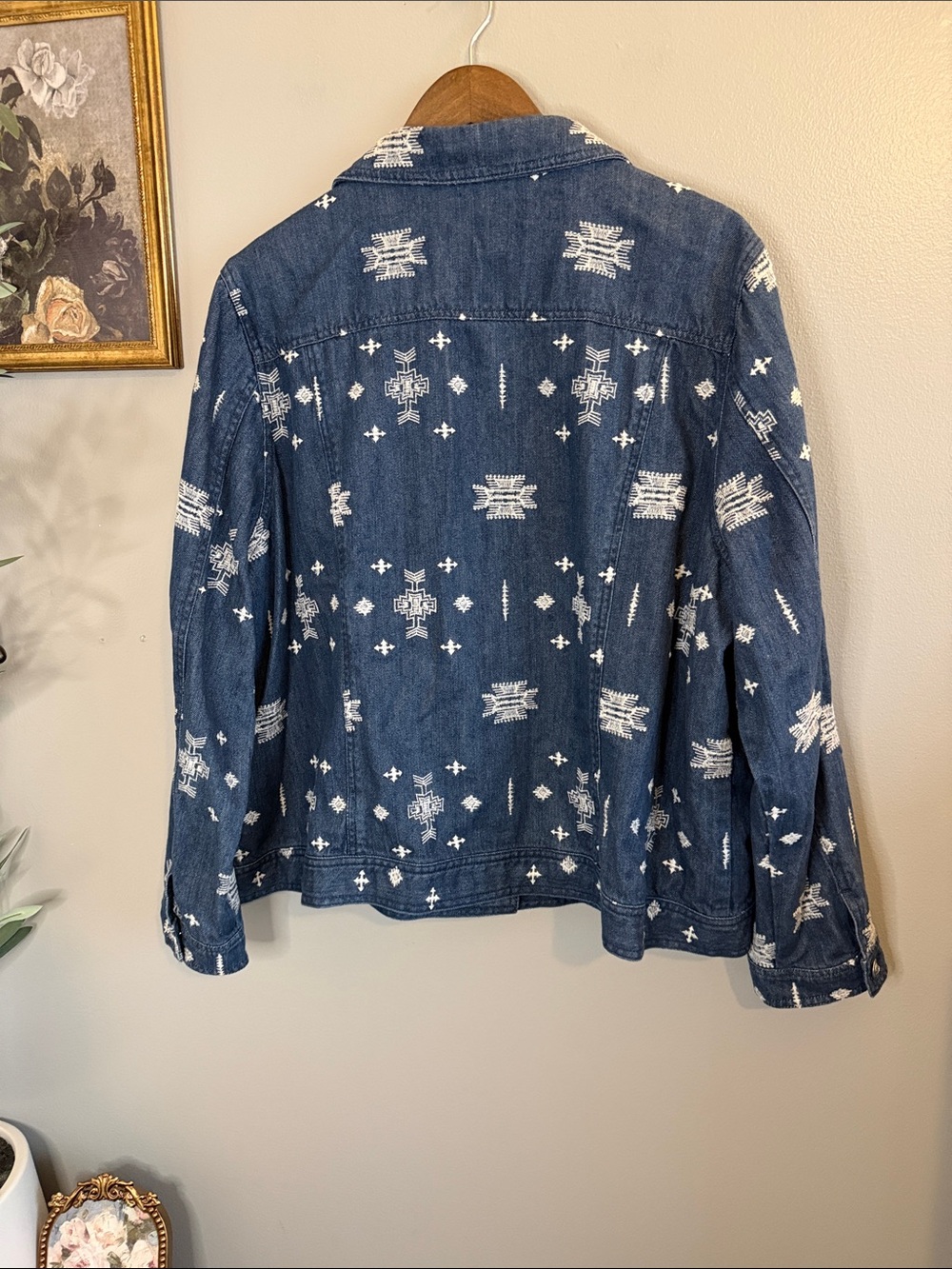 Laura Ashley 3X Embroidered Denim Jacket Boho Western Aztec Plus Size Cotton - Picture 8 of 8